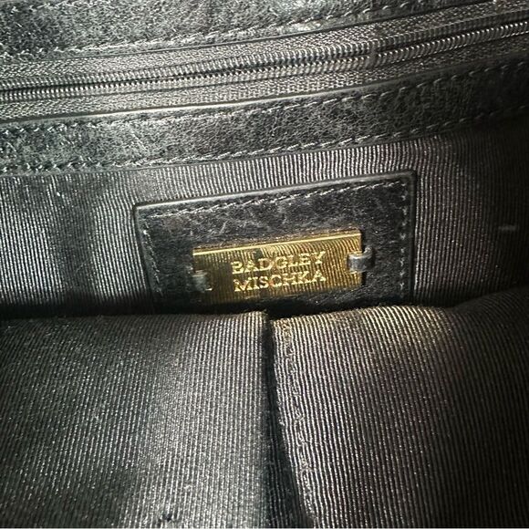 Badgley Mischka Black Leather Hobo Bag with Glossy Finish - Picture 6 of 9